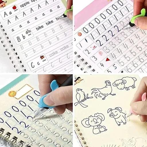 4-Magic Practice Copybook Set for Kids (Alphabet, Number, Math & Drawing) with Magic Pen & Refills